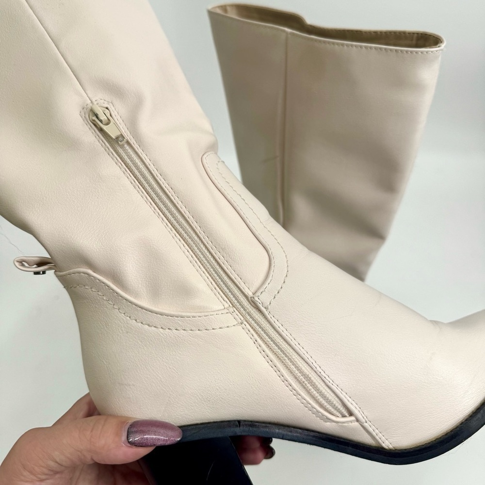 FRENCH CONNECTION Hailee Vegan Leather Riding Boot in Light Blush Cream Pink - Picture 4 of 9